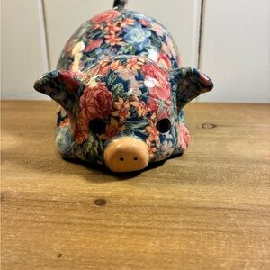Joan Baker Vintage Floral Patchwork Ceramic pig - Blue & Pink Floral